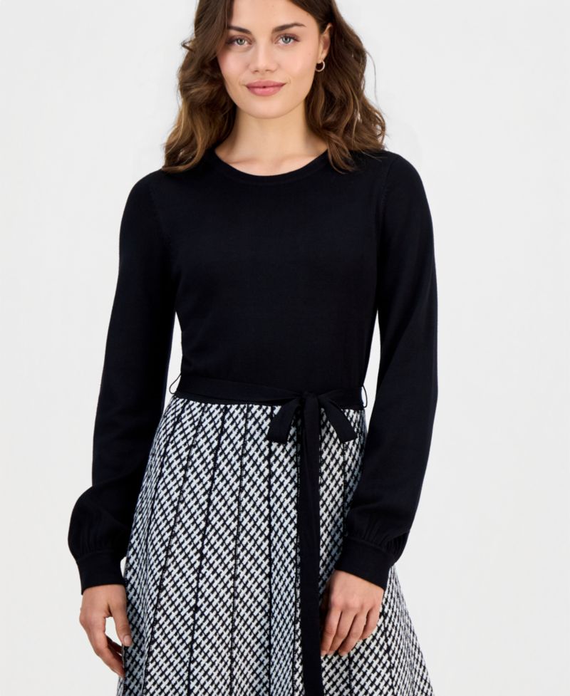 Petite Fit & Flare Long-Sleeve Sweater Dress