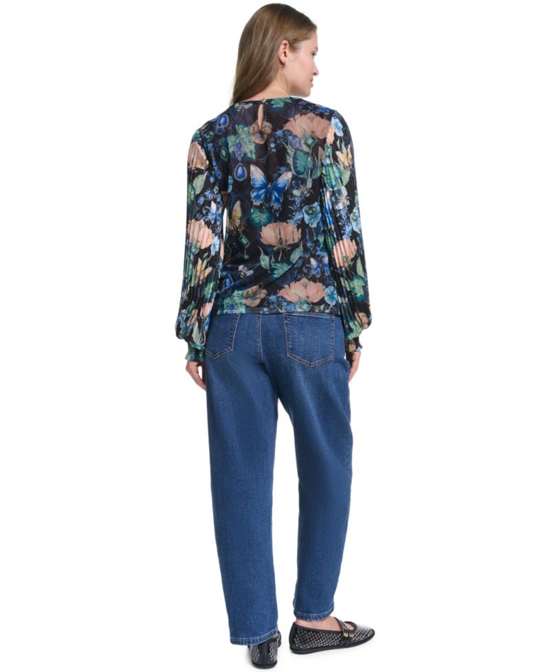 Women's Mixed Media Printed Mesh Top