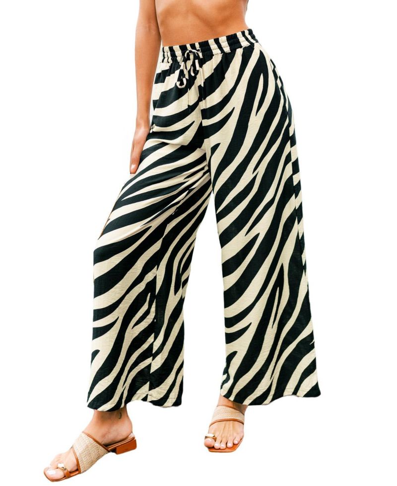 Women's High-Rise Wide-Leg Zebra-Print Pants
