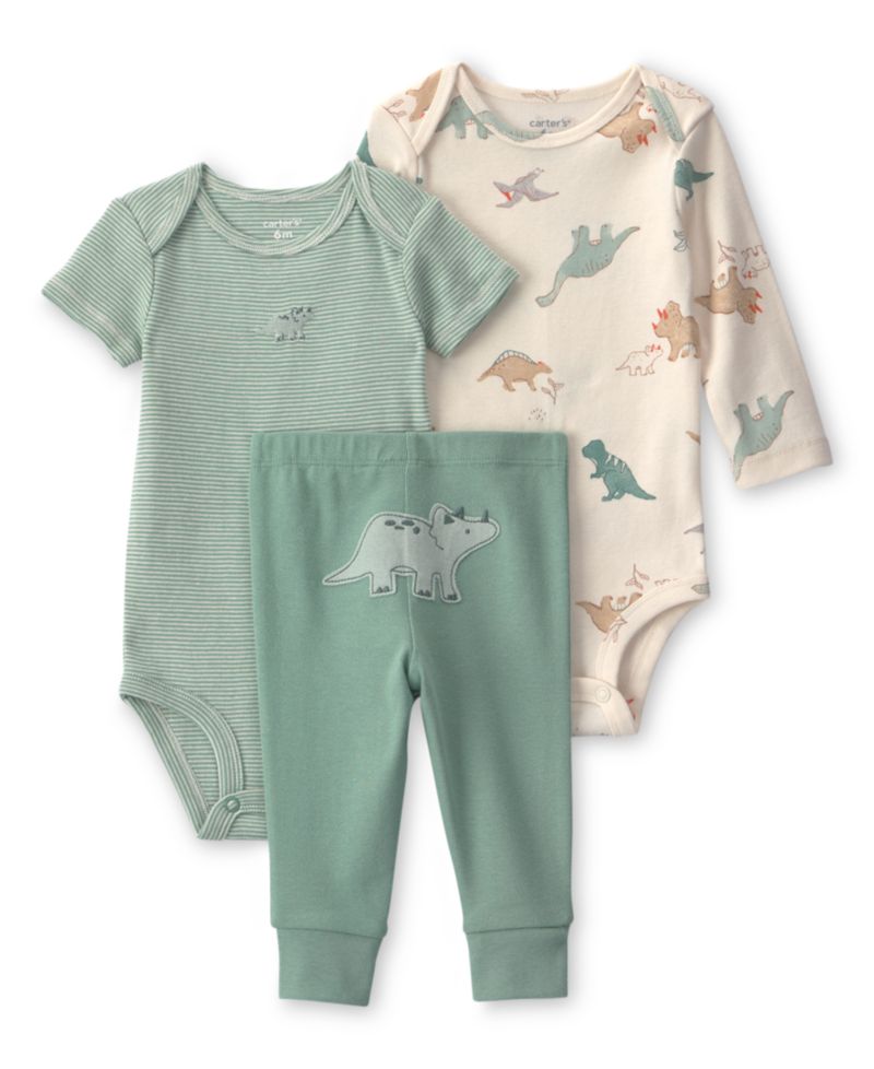 Baby Boys' Crewneck Bodysuit and Pants, 3-Piece Set