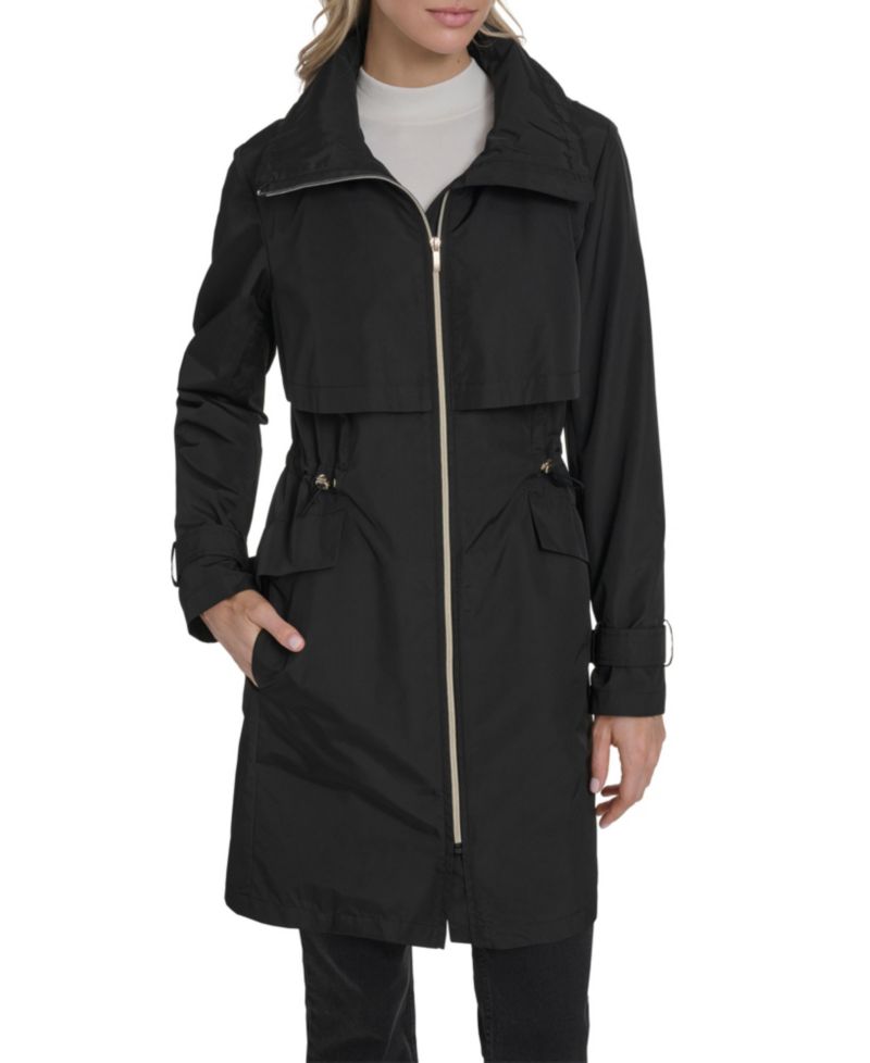 Women's Zip Up Trench Coat With Stow Away Hood