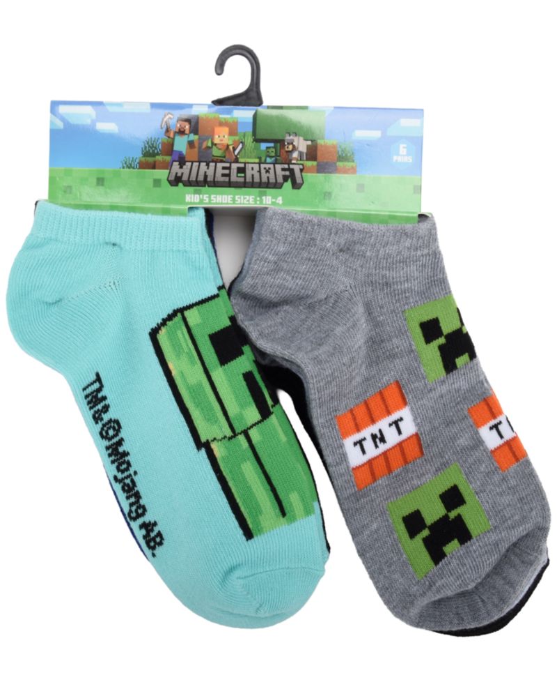 Boys' 4-20 Minecraft No Show Socks, 6-Pack