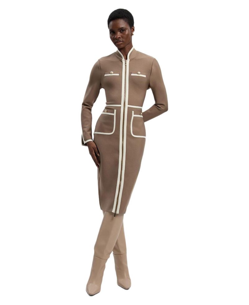 Women's Bandage Military Piping Midi Dress