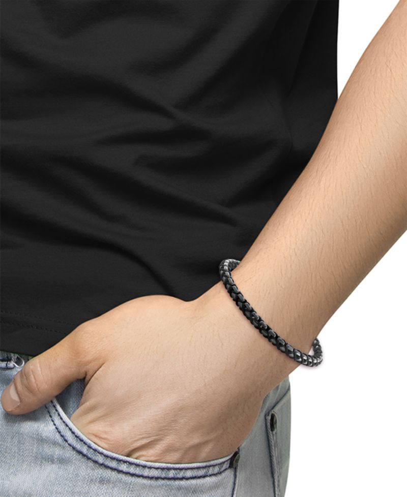 EFFY® Men's Hematite Woven Nylon Cord Bracelet in Black PVD-Plated Sterling Silver