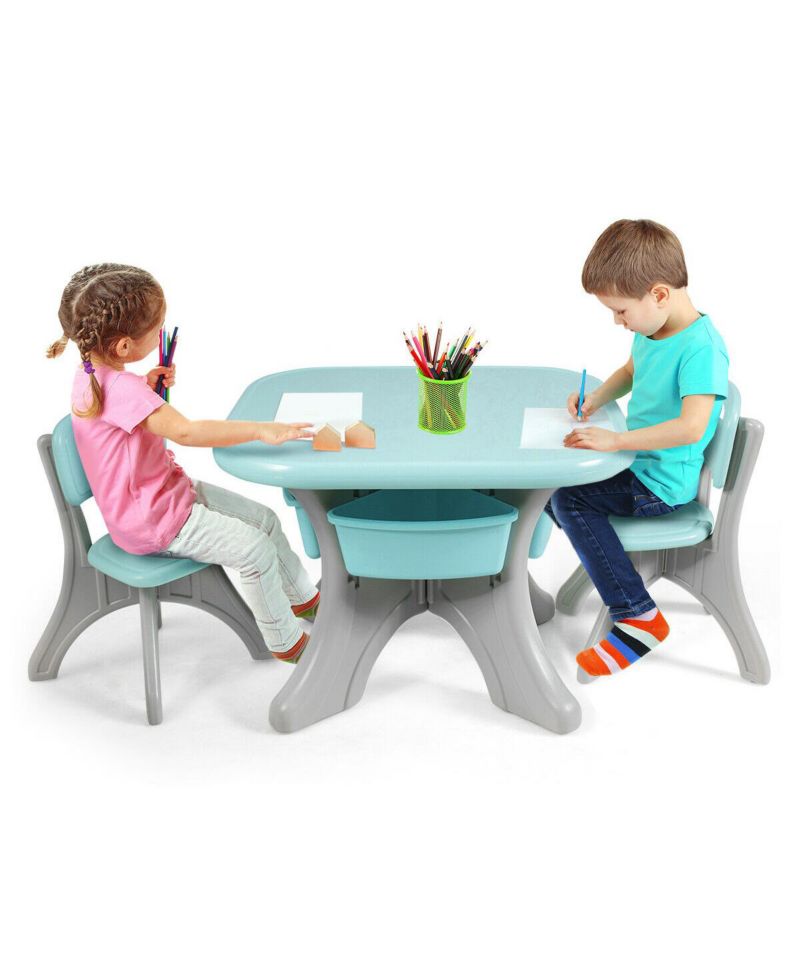 Kids In/Outdoor Plastic Storage Play Table & Chair Set, 3-Piece