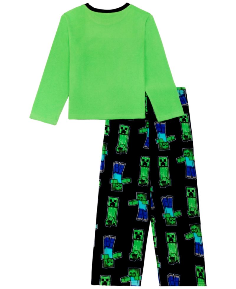 Boys' 4-20 Zombie Creeper Long-Sleeve Crewneck Minecraft Top and Pants Set