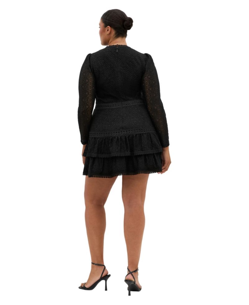 Plus Size Gabriella Long-Sleeve Lace Tiered Mini Dress