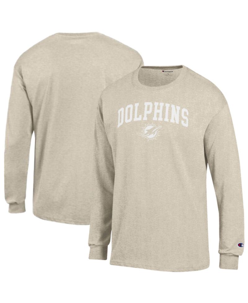 Men's Heather Oatmeal Miami Dolphins White Ink Jersey Long Sleeve T-Shirt