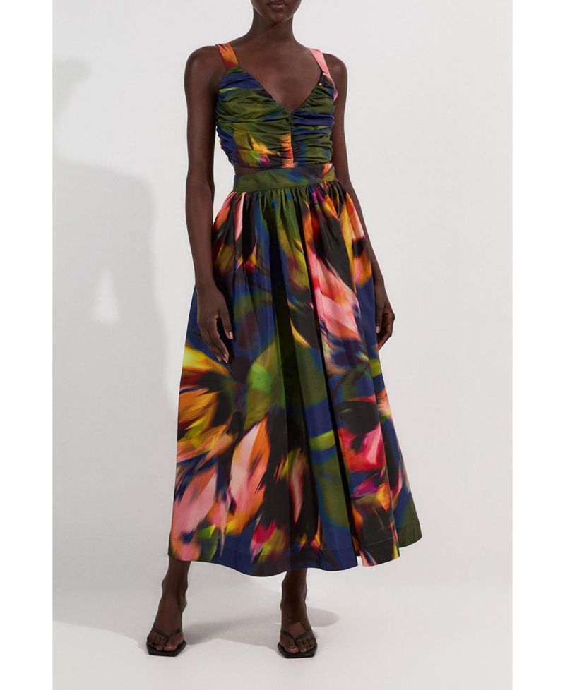 Women's Blurred Floral Taffeta Maxi Dress