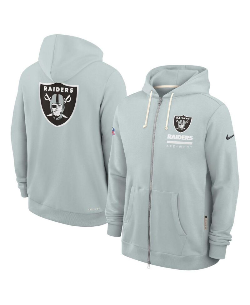 Men's Silver Las Vegas Raiders Sideline Utility Player Performance Full-Zip Hoodie