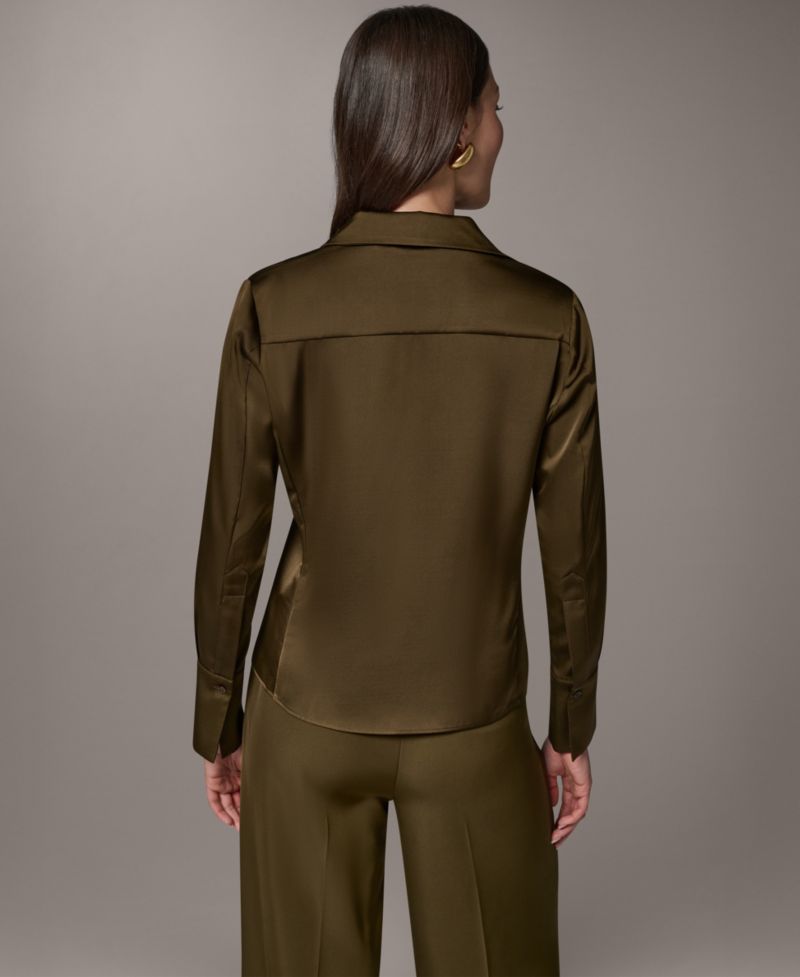 Petite Collared Button-Up Blouse