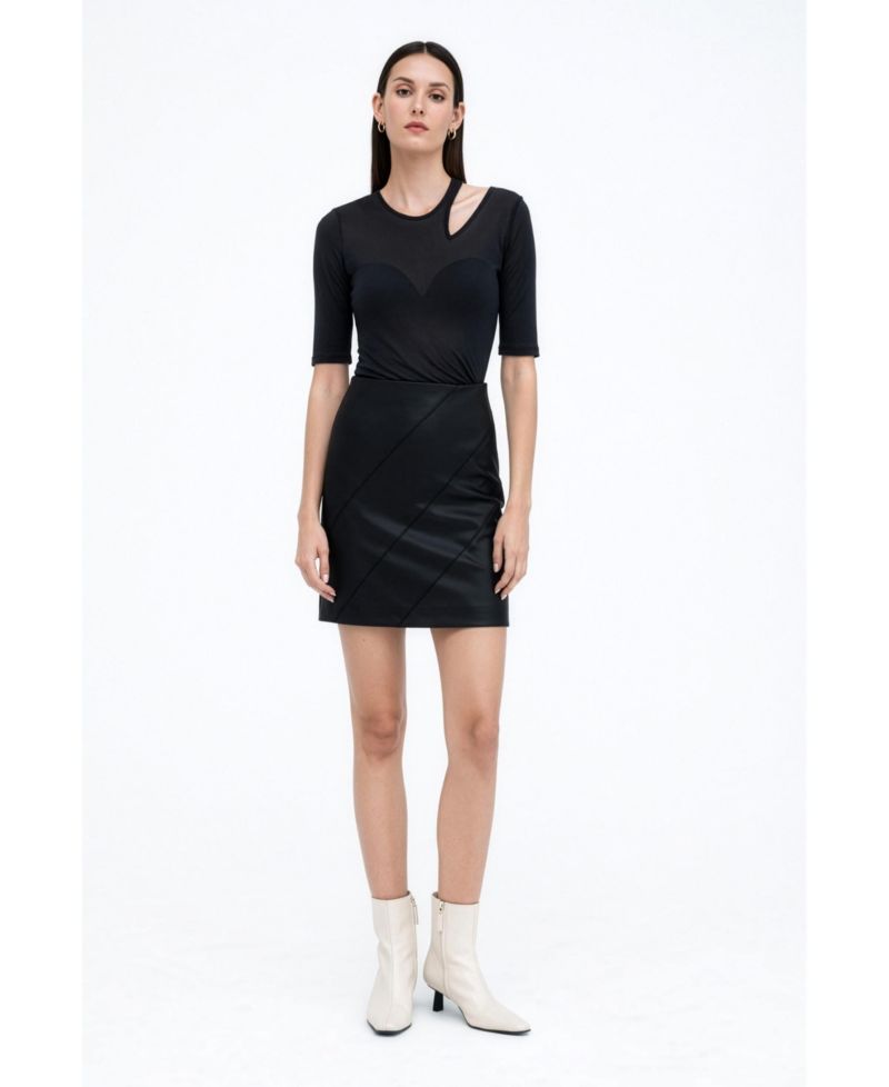 Women's Taia Fitted Sheer Jersey Elbow-Sleeve Shoulder-Cutout Top