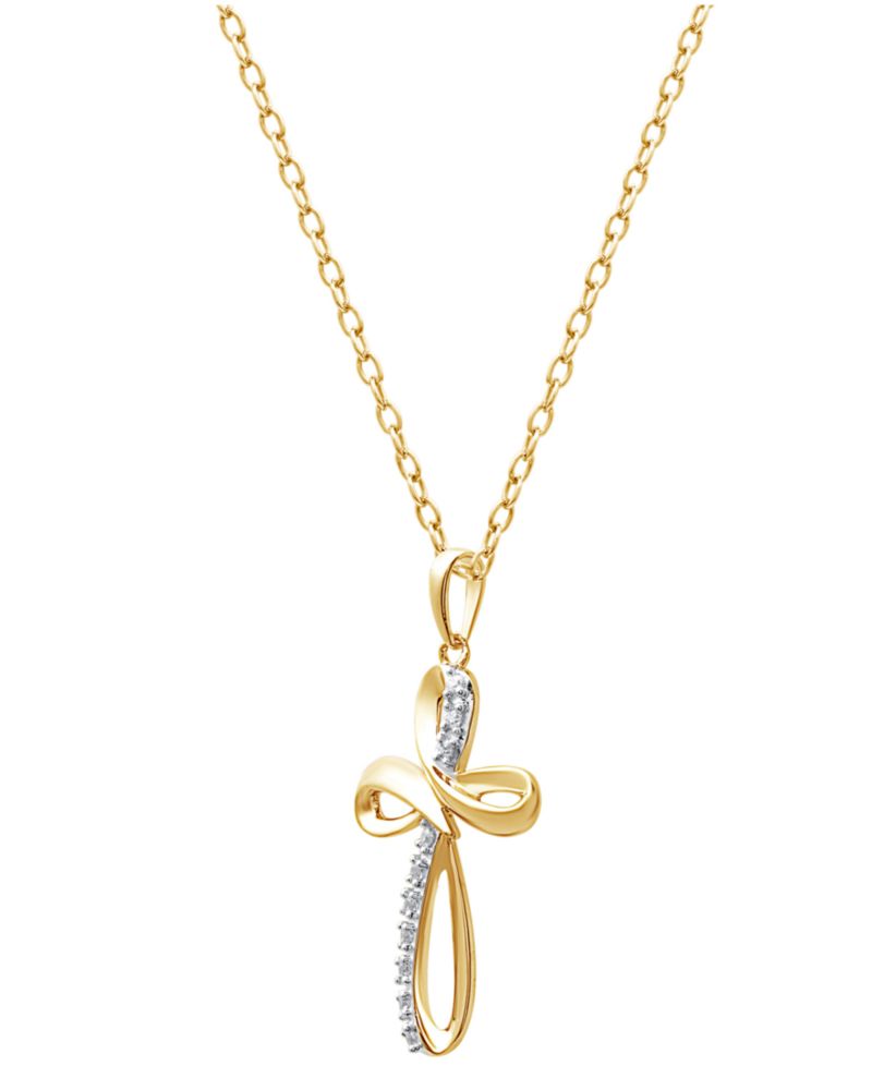 Diamond Cross Pendant Necklace in 18k Gold over Sterling Silver (1/10 ct. t.w.)