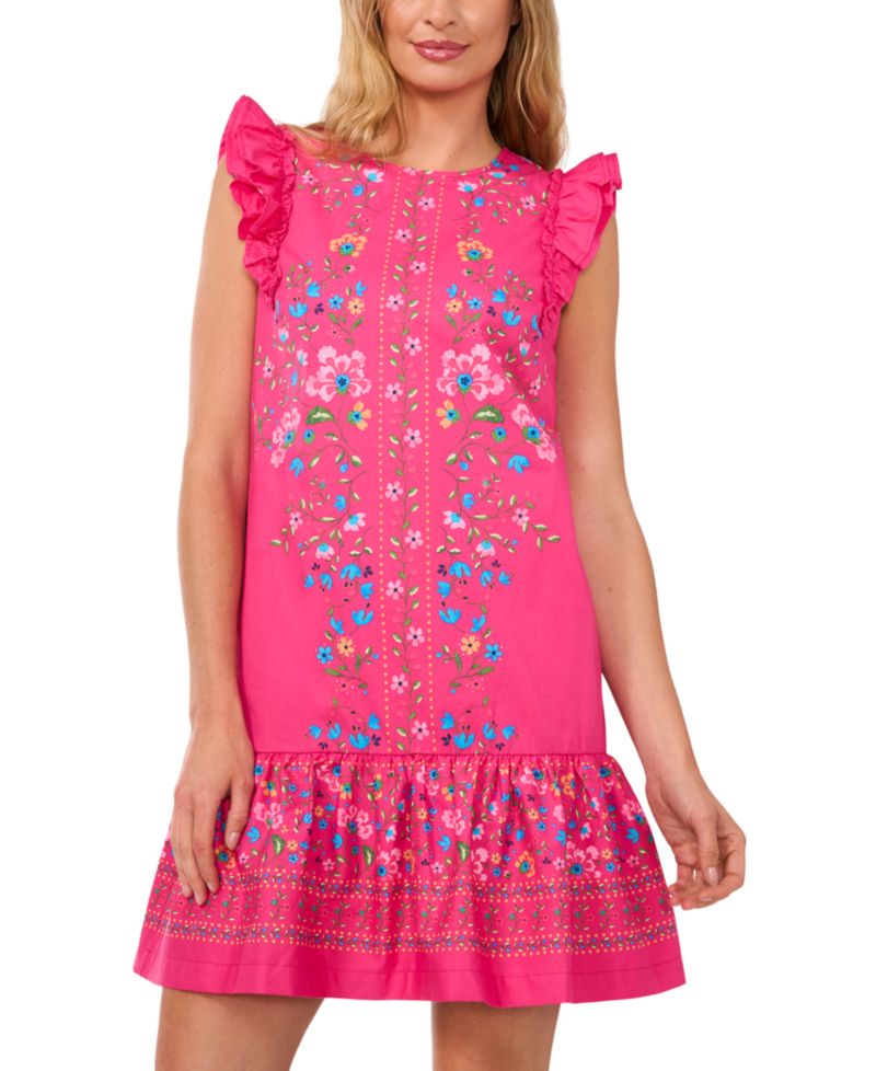 Women's Floral Ruffle-Sleeve Flounce-Hem Dress