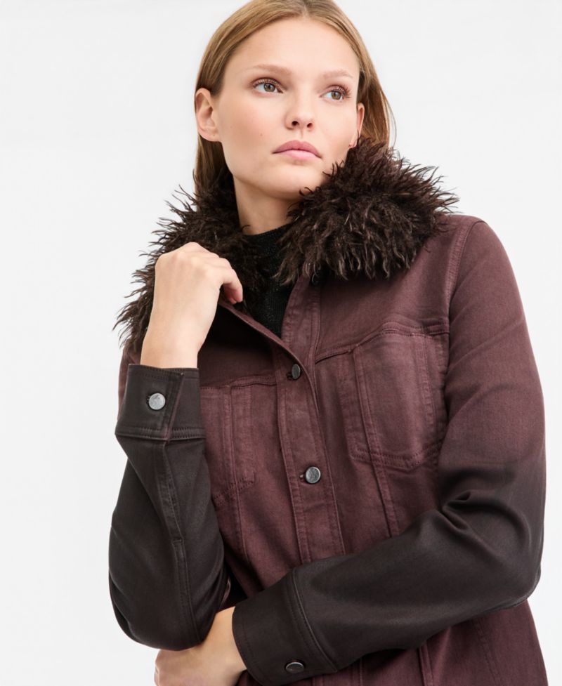 Women's Katherine Denim Removable Faux-Fur Collar Jacket, Macy's Exclusive