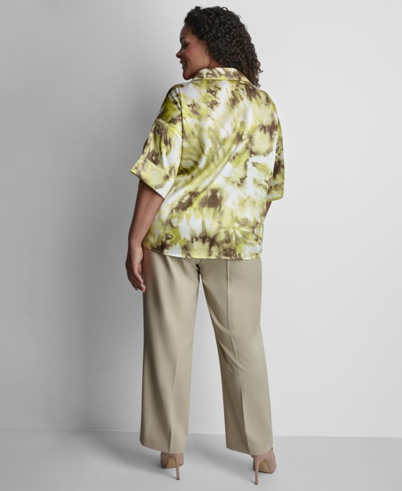 Plus Size Collared Neck Satin Top