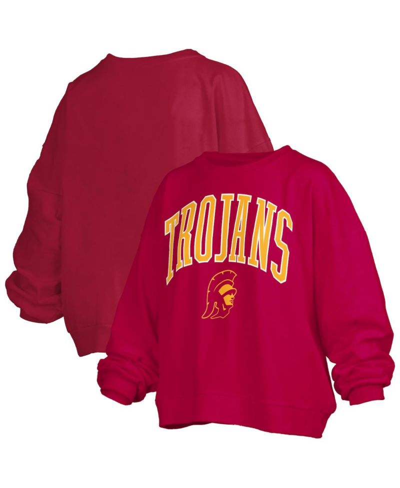 Women's Cardinal USC Trojans Janise Arch Over Logo Waist Length Oversized Pullover Sweatshirt