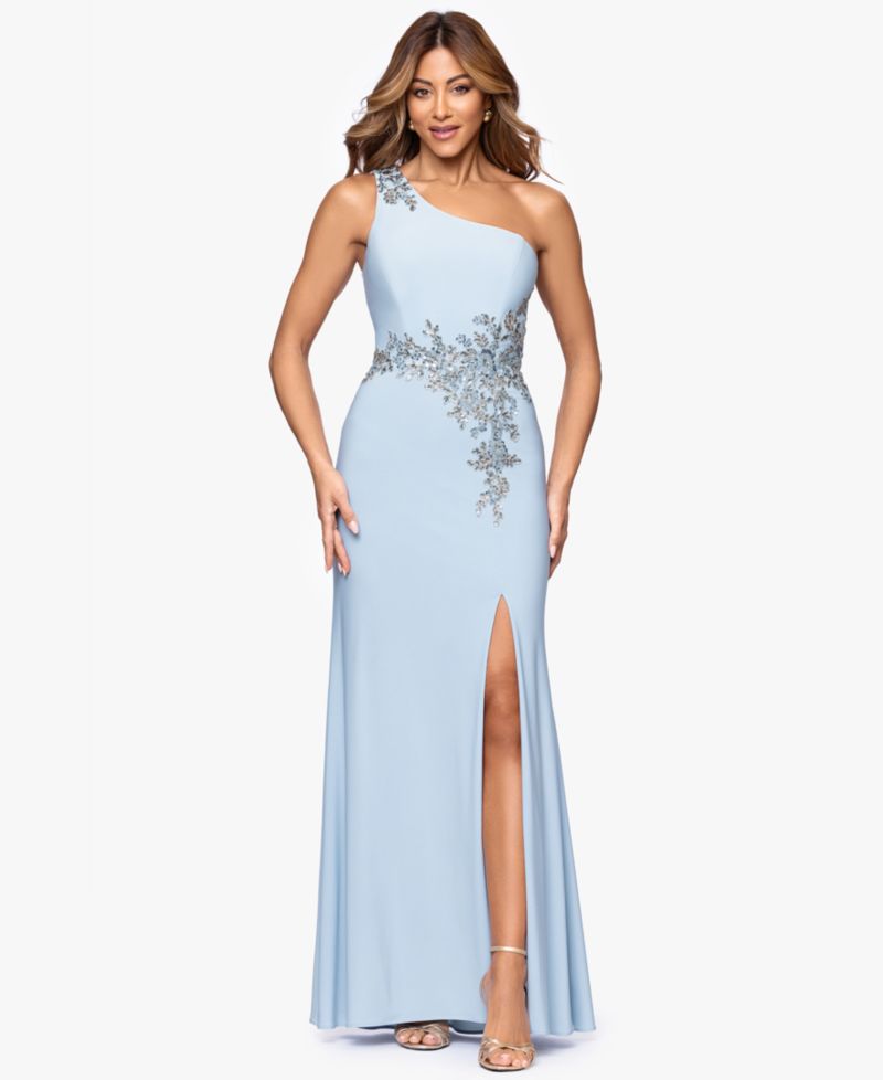 Petite Appliqu&eacute; One-Shoulder Gown
