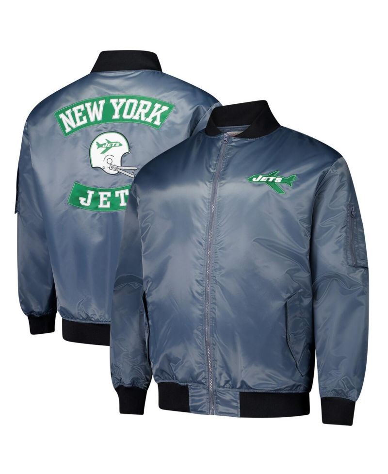 Men's Charcoal New York Jets Big & Tall Bomber Full-Zip Jacket