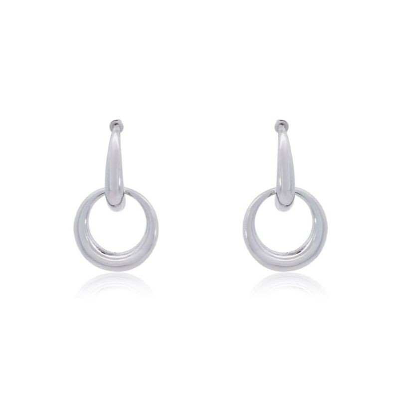 Double Round Link Drop Earrings Sterling Silver