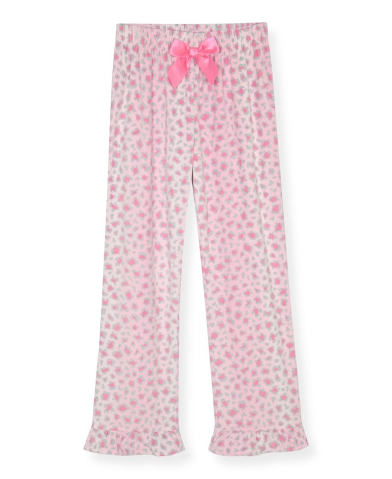 Girls' 5-16 Velour Print Long-Sleeve Ruffle-Trim Pajama and Scrunchie, 3-Piece Set