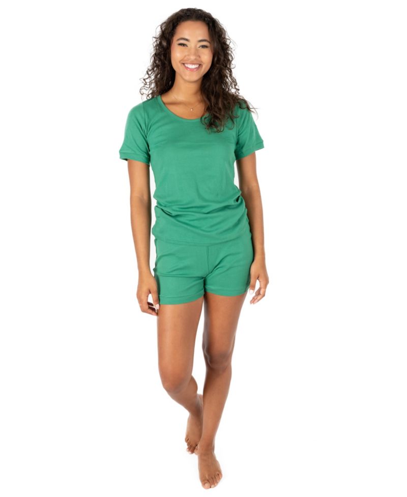 Womens Matching Family Two Piece Cotton Short Sleeve Shirt and Shorts Solid Color Pajamas