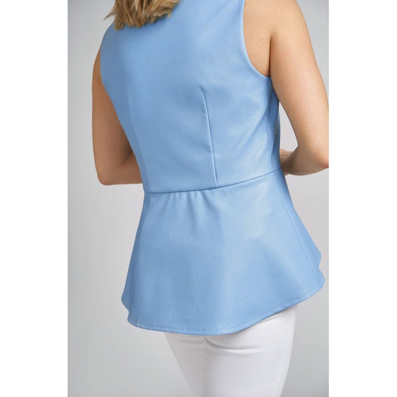 Women's Reagan Faux Leather Fitted High Low Peplum Vest with Gold Zippered Front