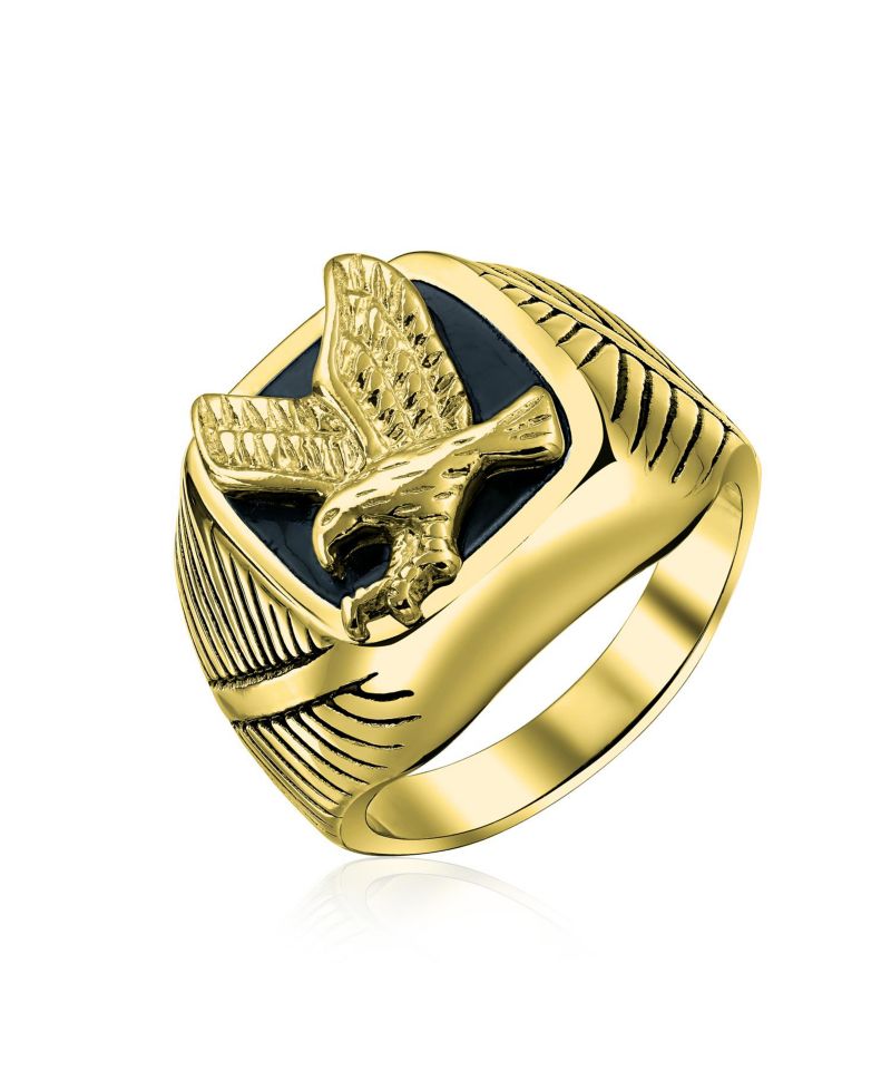 Patriotic USA American Bald Eagle Signet Ring Silver Tone Stainless Steel