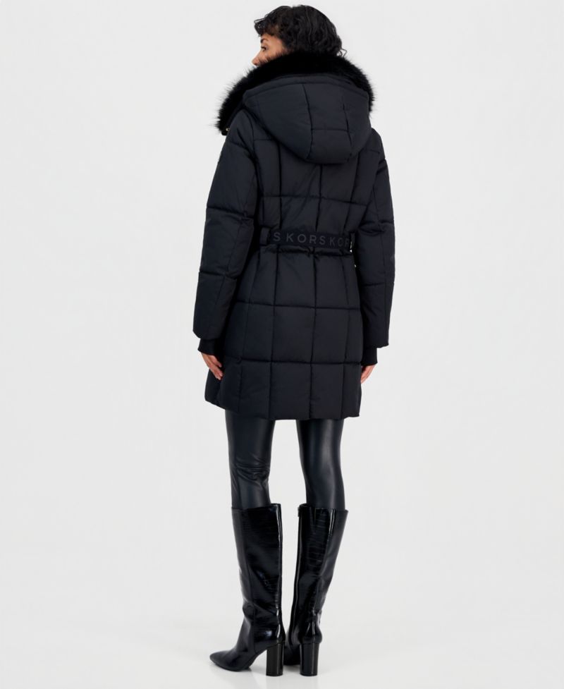 Michael Kors Women's Hooded Quilted Faux-Fur-Trim Puffer Coat