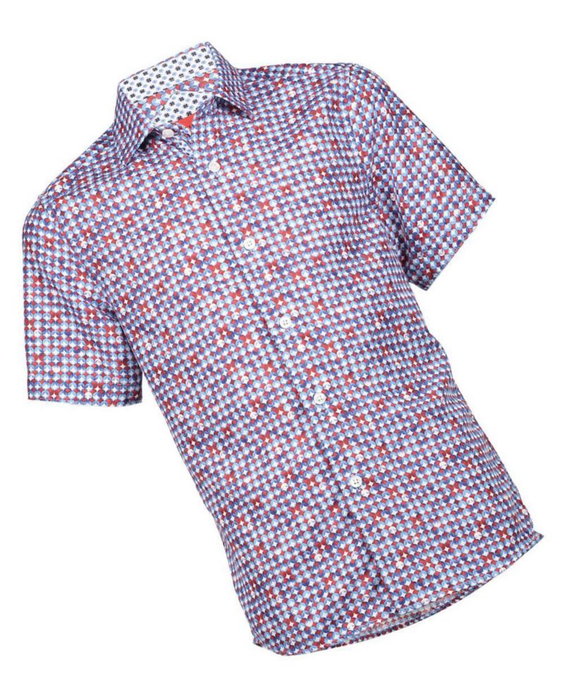 Big Boys Blue Short Sleeve Circle Diamond Multicolor Slim Fit Shirt