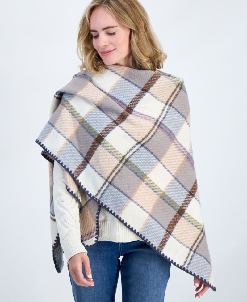 Women's Overscale Plaid Woven Triangle Scarf