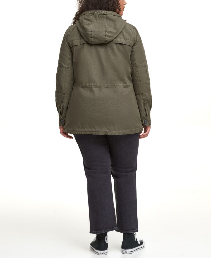 Trendy Plus Size Hooded Military Jacket