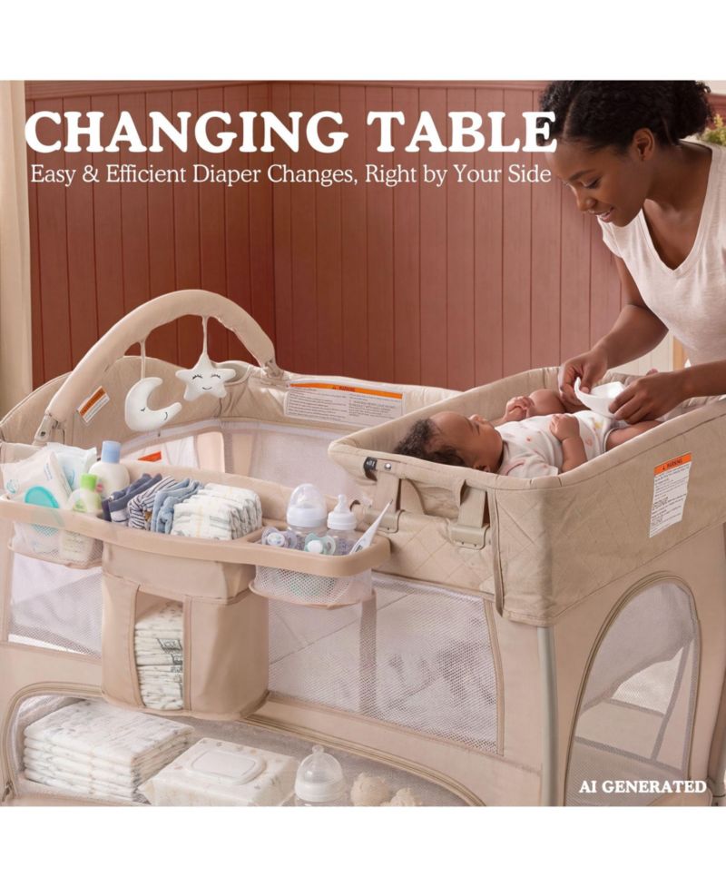 4-in-1 Portable Baby Playard with Bassinet and Mosquito Net, Bedside Sleeper and Changing Table