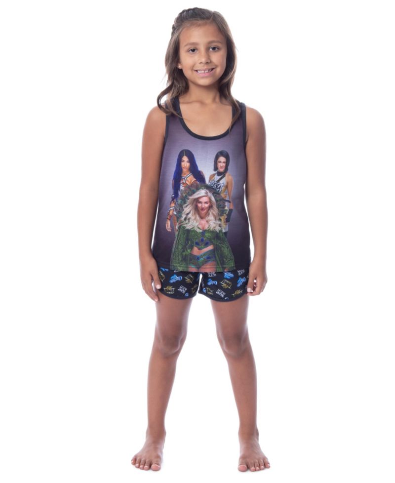 Girls' Sasha Banks Bayley Charlotte Flair Tank Short Kids 2Piece Pajama Set