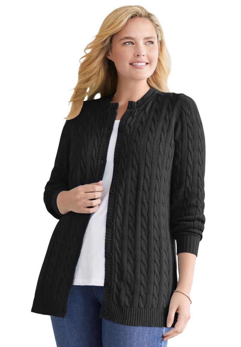 Women's Within Cotton Cable Knit Cardigan Sweater