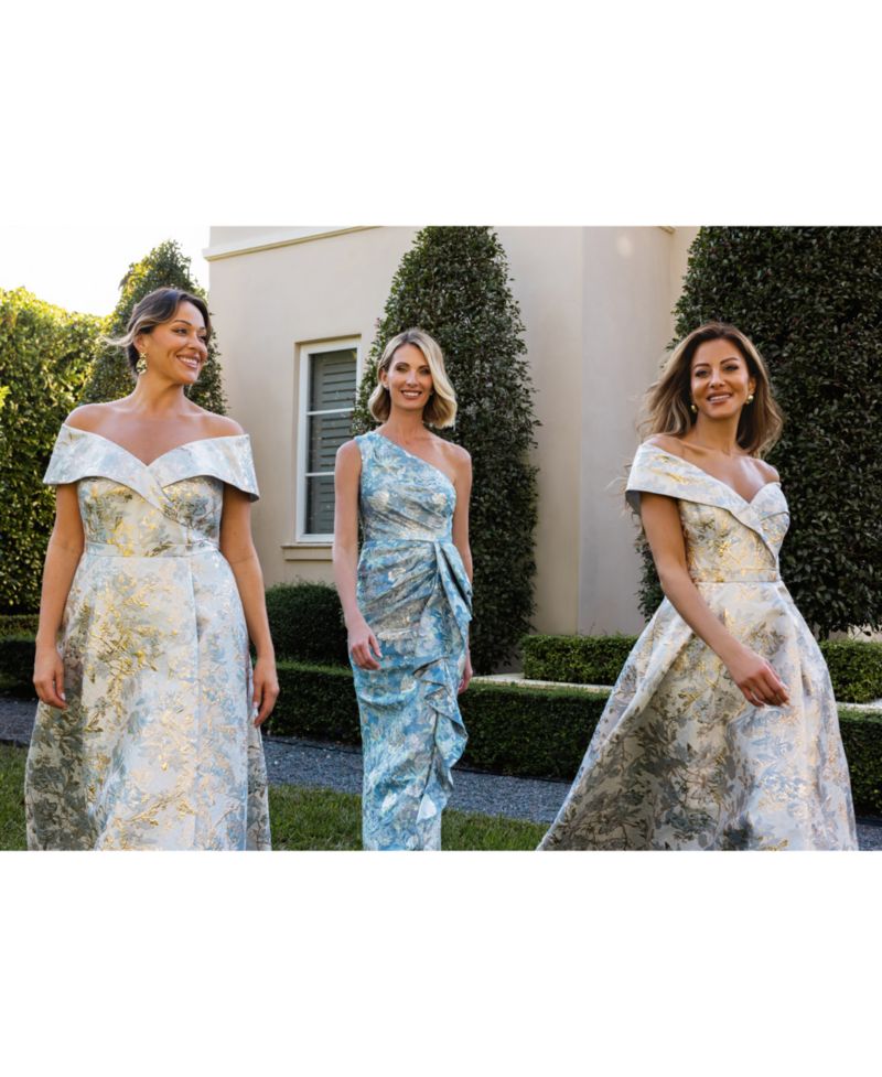 Women's Metallic Jacquard One-Shoulder Gown