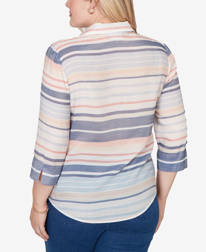 Women's Port Side Textured Stripe Button-Front Top