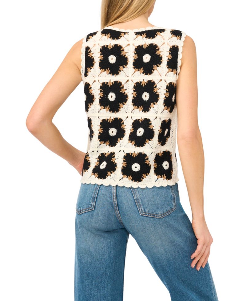 Women's Crewneck Crochet Flower Tank Top