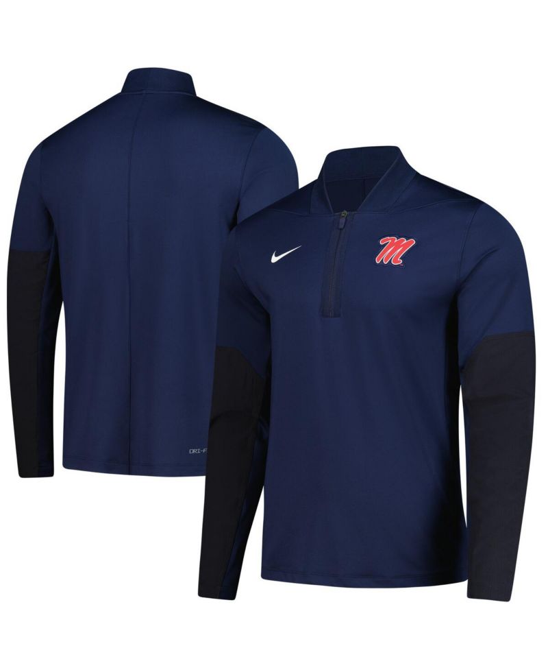 Men's Navy Ole Miss Rebels Dri-FIT Half-Zip Pullover Hoodie