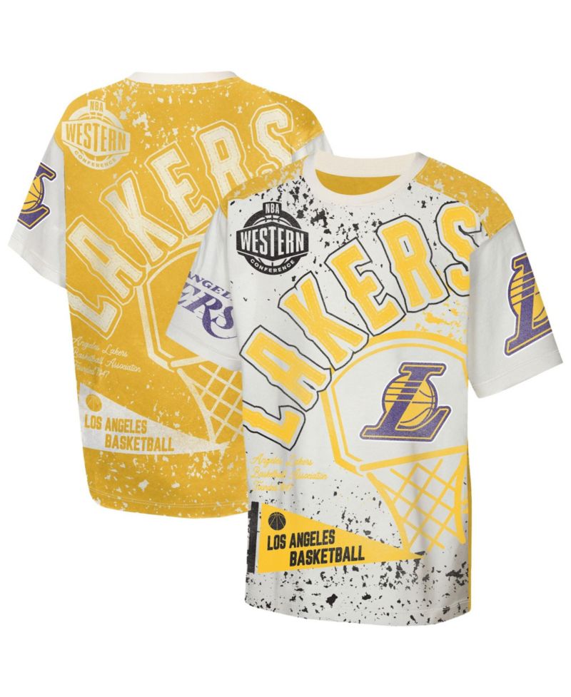 Big Boys and Girls Cream Los Angeles Lakers Top Player All-Over-Print T-Shirt