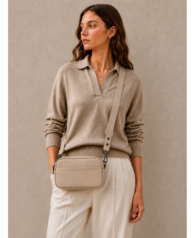 Avery Pebble Leather Camera Bag Structured Crossbody Purse with Wide Strap