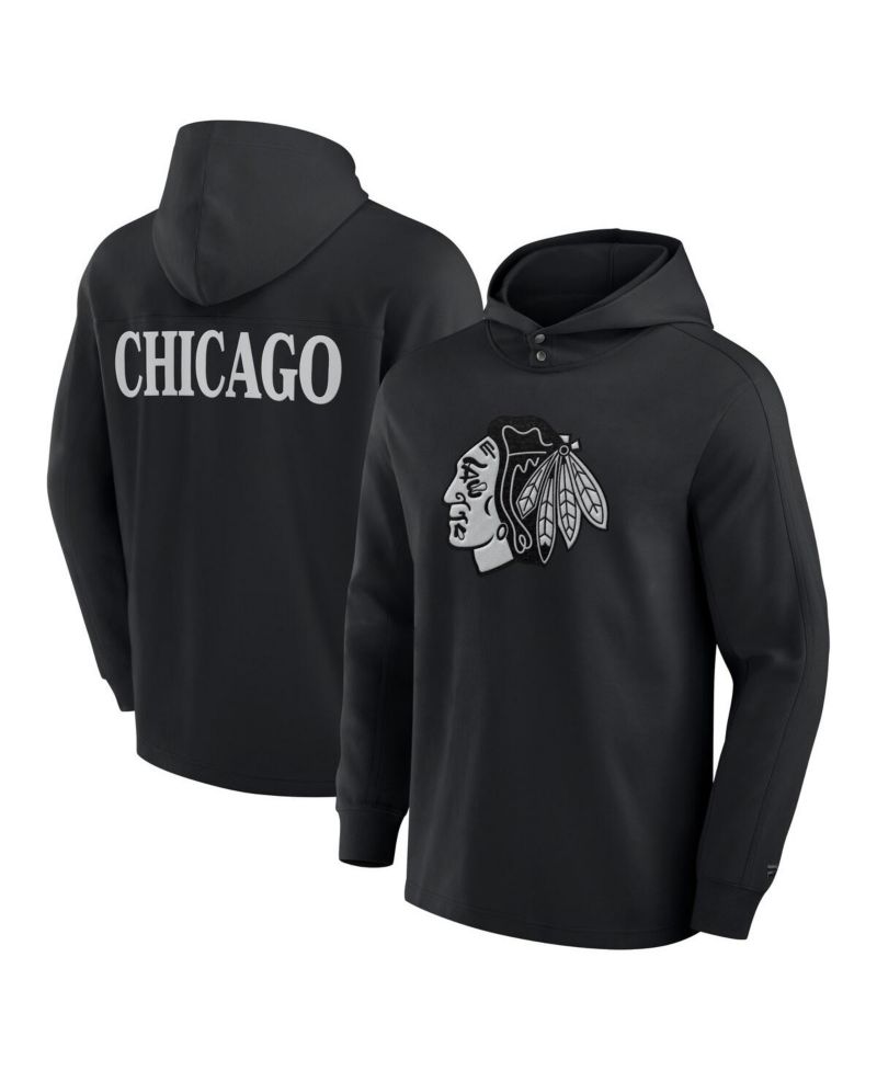 Men's Black Chicago Blackhawks Elements Blaze Tri-Blend Long Sleeve Hoodie T-Shirt