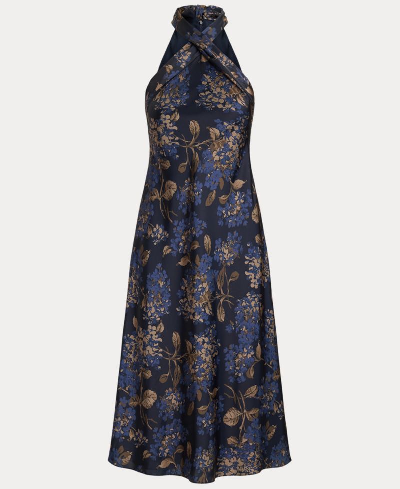 Women's Floral Tie-Neck Halter Cocktail Dress