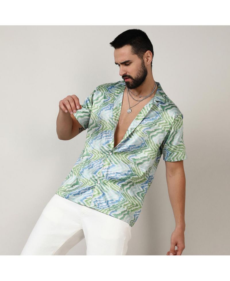 Men's Grass Green & Navy Blue Ripple Shirt