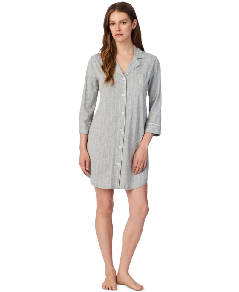 Knit Notch Collar Cotton Sleep Shirt