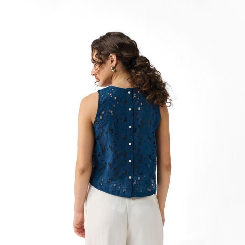 Women's Embroidered Sleeveless Button-Back Top
