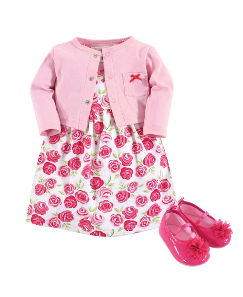 Baby Girls Cotton Dress, Cardigan and Shoe Set