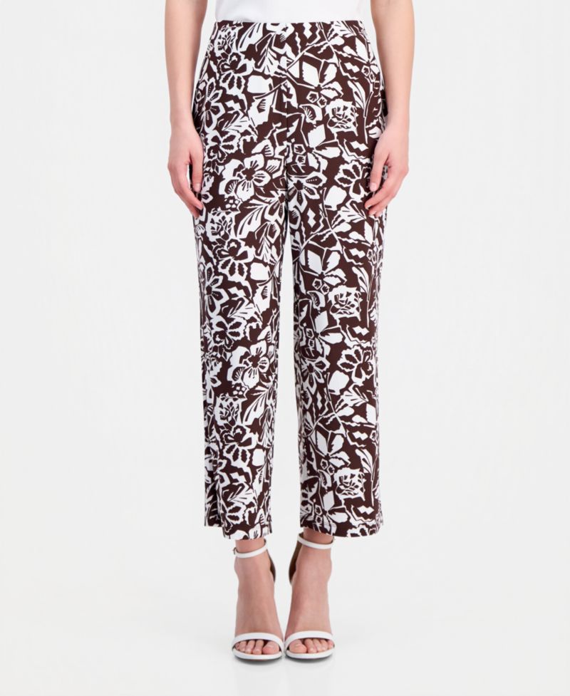 Petite Printed High-Rise Wide-Leg Pants