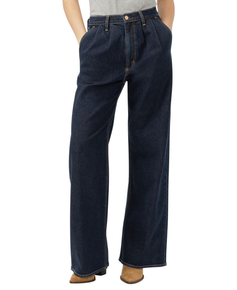 Women's High Rise Pleated Denim Trouser Leg Jeans