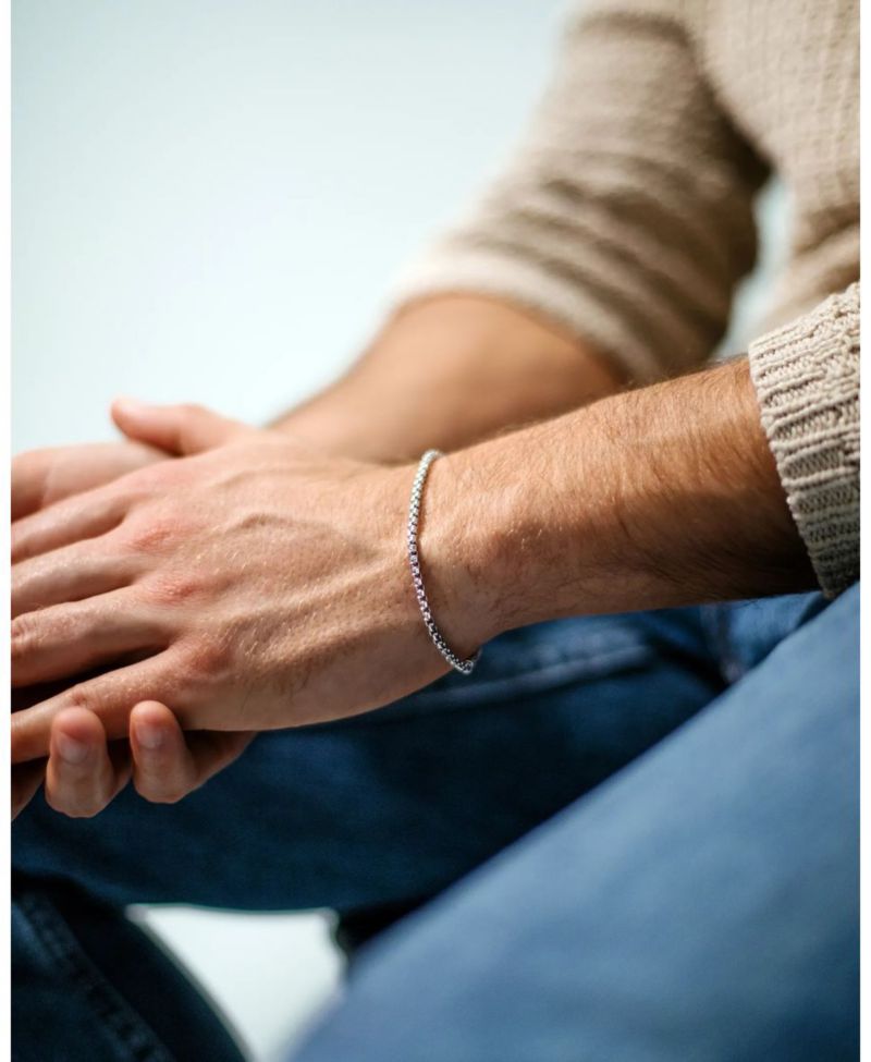 Men's Box Chain Bracelet 3mm Rhodium-Plated Sterling Silver